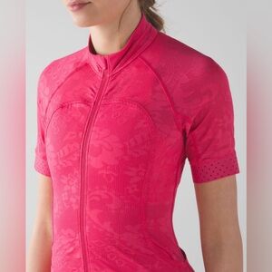 RARE Lululemon Breathable Lace Mesh Cycling Full Zip Jersey Pink size 8